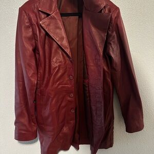 Sleek Red Leather Jacket with Notched Lapel